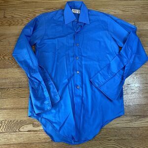 Vintage 60s 70s Cranbrook De Luxe Button Front Shirt Mens Disco Blue Large